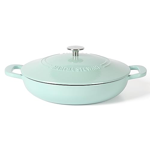 Martha Stewart Gatwick 3.5-Quart Enameled Cast Iron Dutch Oven Braiser &amp;ndash; Martha Blue, Durable Nonstick Dutch Oven for Slow Cooking, Braising, and Baking