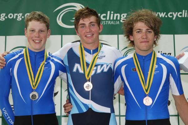 The podium for the under 19 individual pursuit - AlexanderMorgan, Jackson Law and Jack Cummings.