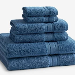 Turkish Cotton Bath Towels in blue against a white background.