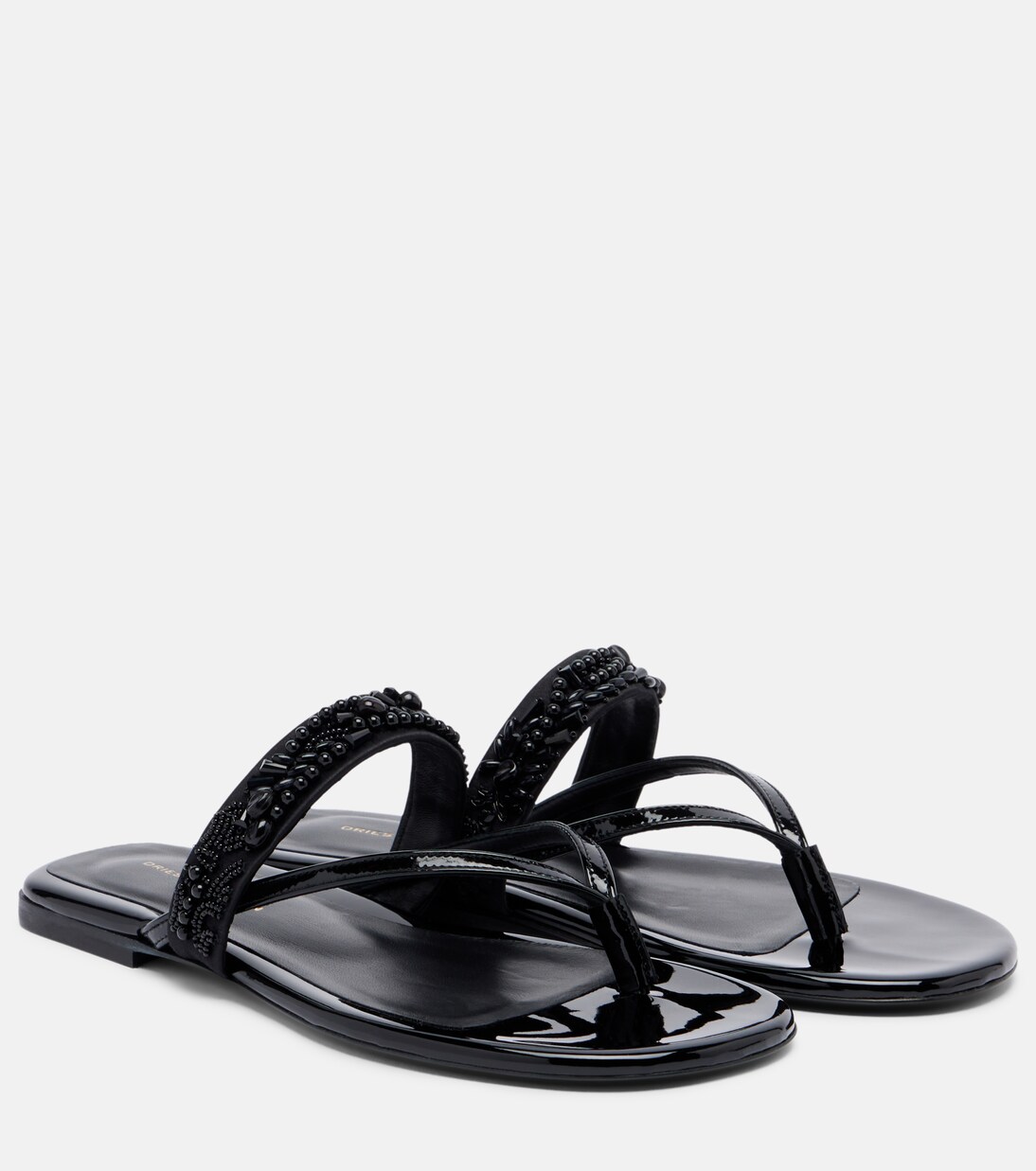 Embellished Patent Leather Thong Sandals in Black - Dries Van Noten