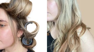 composite of velcro rollers in hair and results afterwards