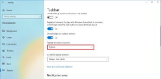 Taskbar location on screen option