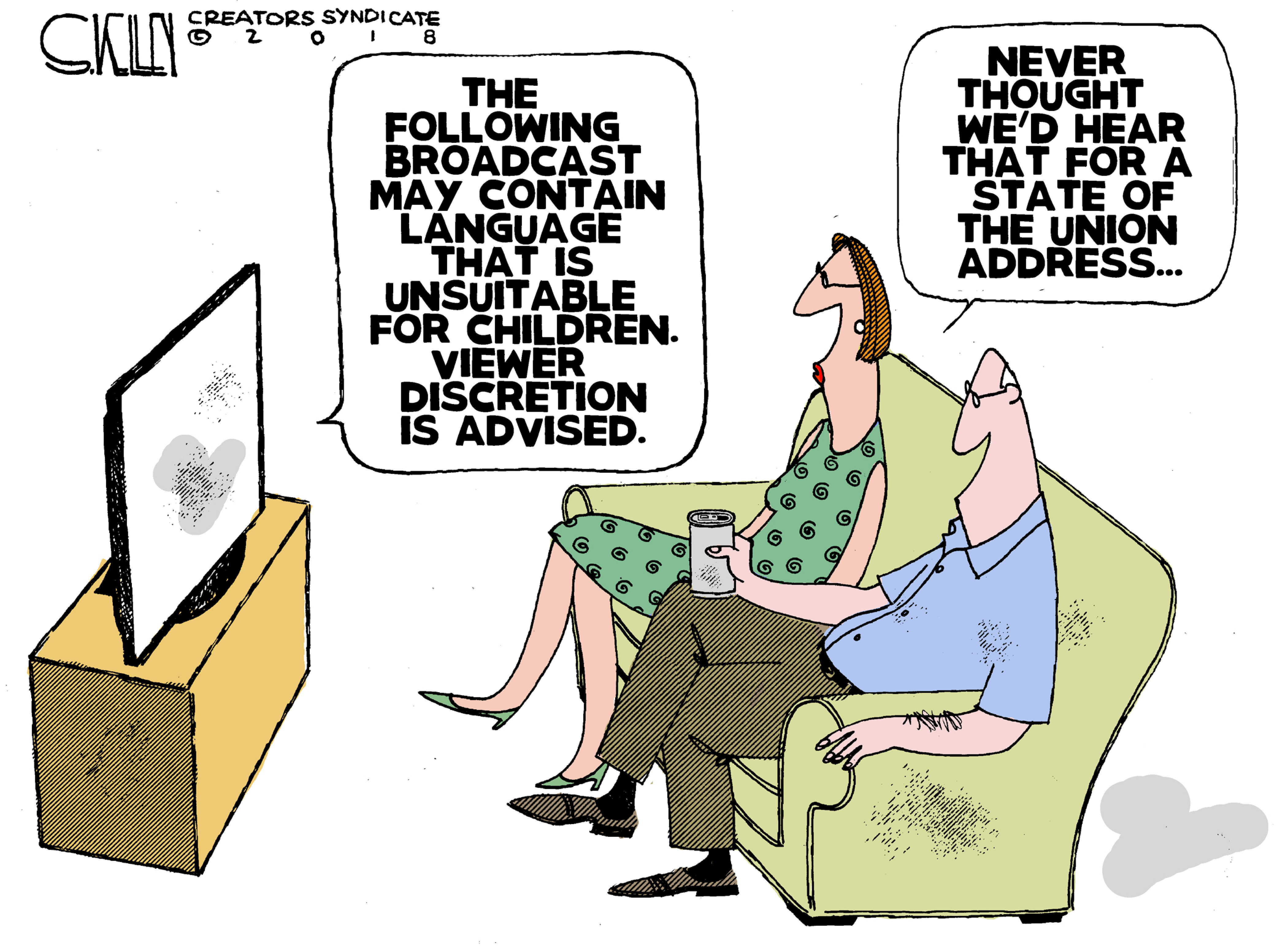 Political cartoon U.S. Trump State of the Union bad language
