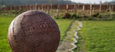 WW1 monument for Christmas Truce football match played between English and German troops at Ploegsteert, West Flanders, Belgium