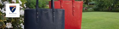 aspinal of london logo top left with two bags navy and red