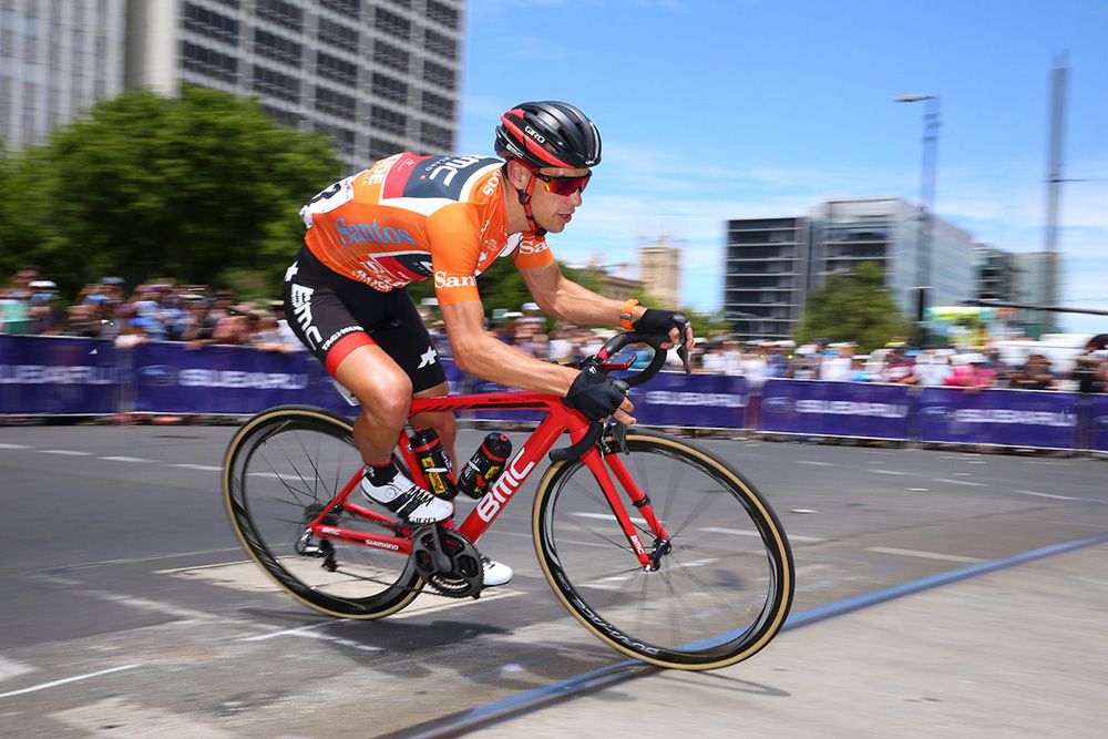 Richie Porte in the Tour Down Under ochre leader's jersey