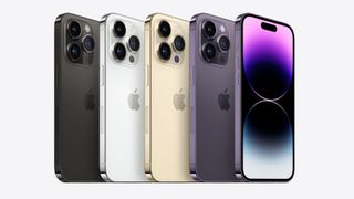 iPhone 14 Pro i olika färger.