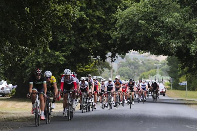 The peloton out the back of the long curcuit.