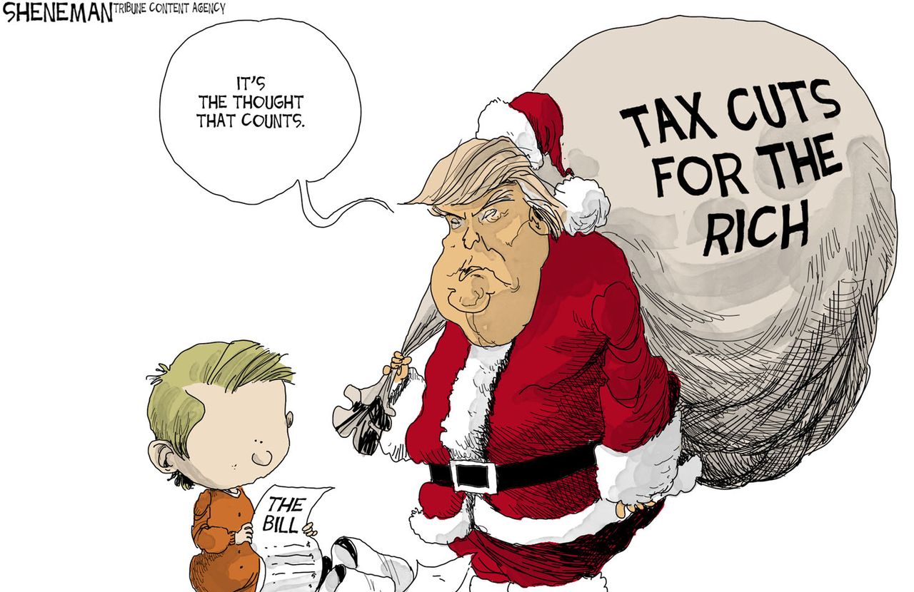 Political cartoon U.S. GOP tax cuts Trump Christmas