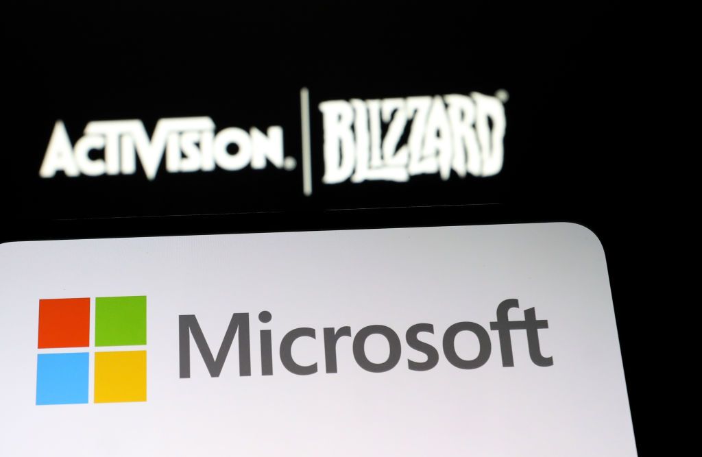  logos of Microsoft and Activision Blizzard