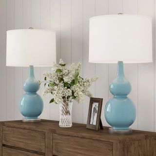 Lavish Home Ceramic Table Lamps for Bedroom or Living Room Blue (Set of 2)