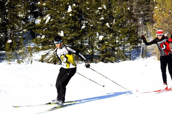 Geoff Kabush getting some cardio on the skate skis with Lars-Erik Johnson