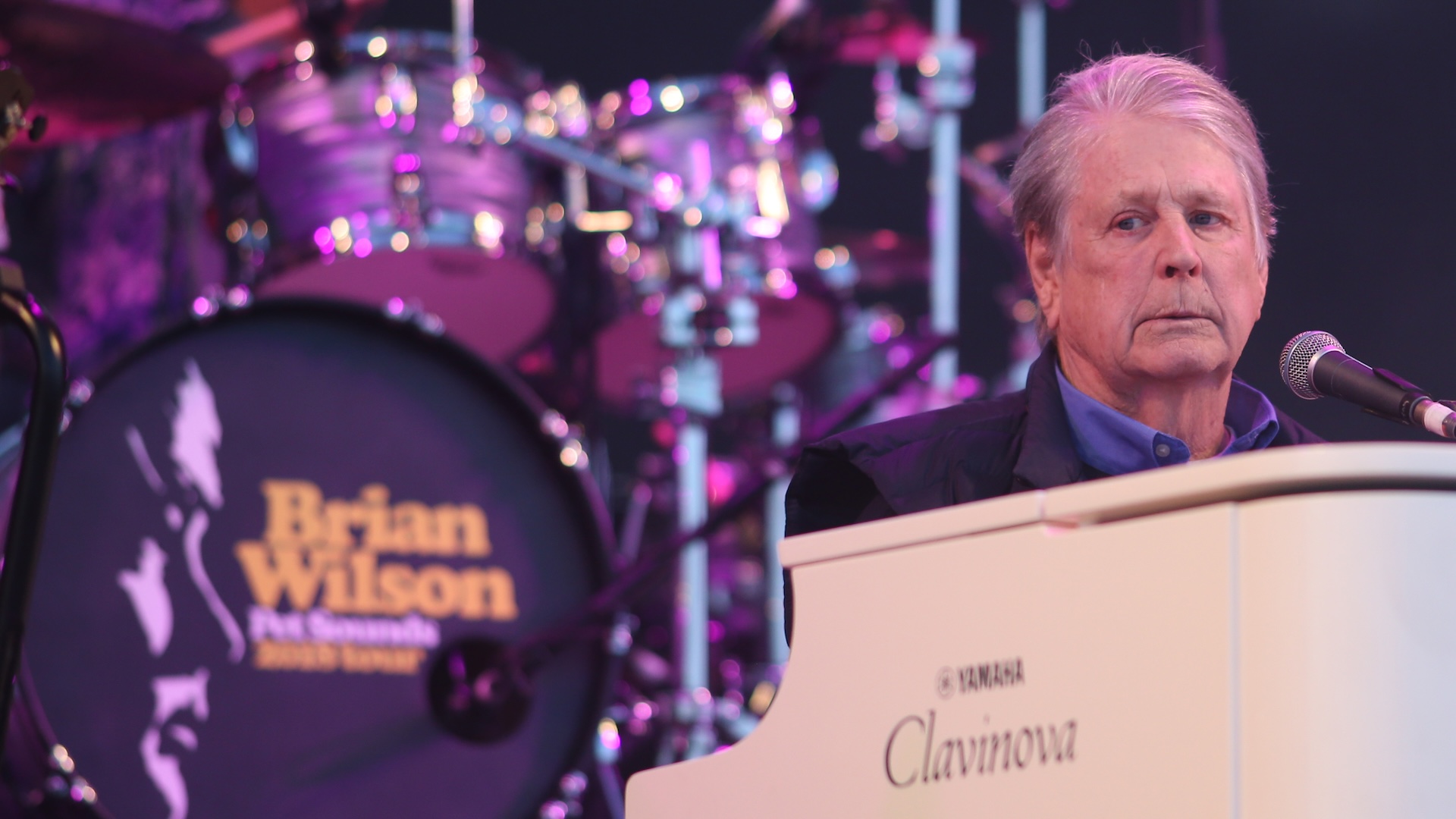 Brian Wilson performing live at a piano