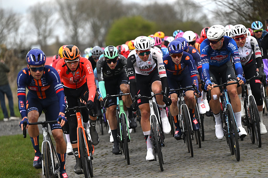 BRUGES, BELGIUM - MARCH 25: (L-R) Artem Shmidt of United States and Team INEOS Grenadiers and Florian Vermeersch of Belgium and UAE Team Emirates - XRG compete during the 50th Ronde Van Brugge - Tour of Bruges 2026 - Men&amp;amp;apos;s Elite a 202.9km one day race from Bruges to Bruges / #UCIWT / on March 25, 2026 in Bruges, Belgium. (Photo by Luc Claessen/Getty Images)