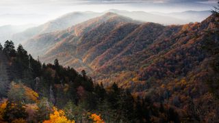 The sun rises on Cool Autumn Morning in the Great Smoky Mountains National Park