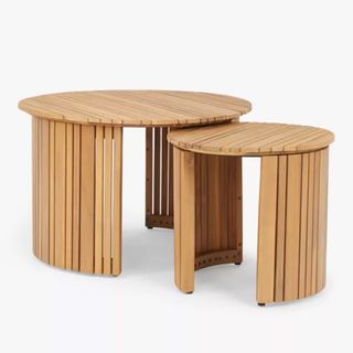 Circular wooden garden nesting tables