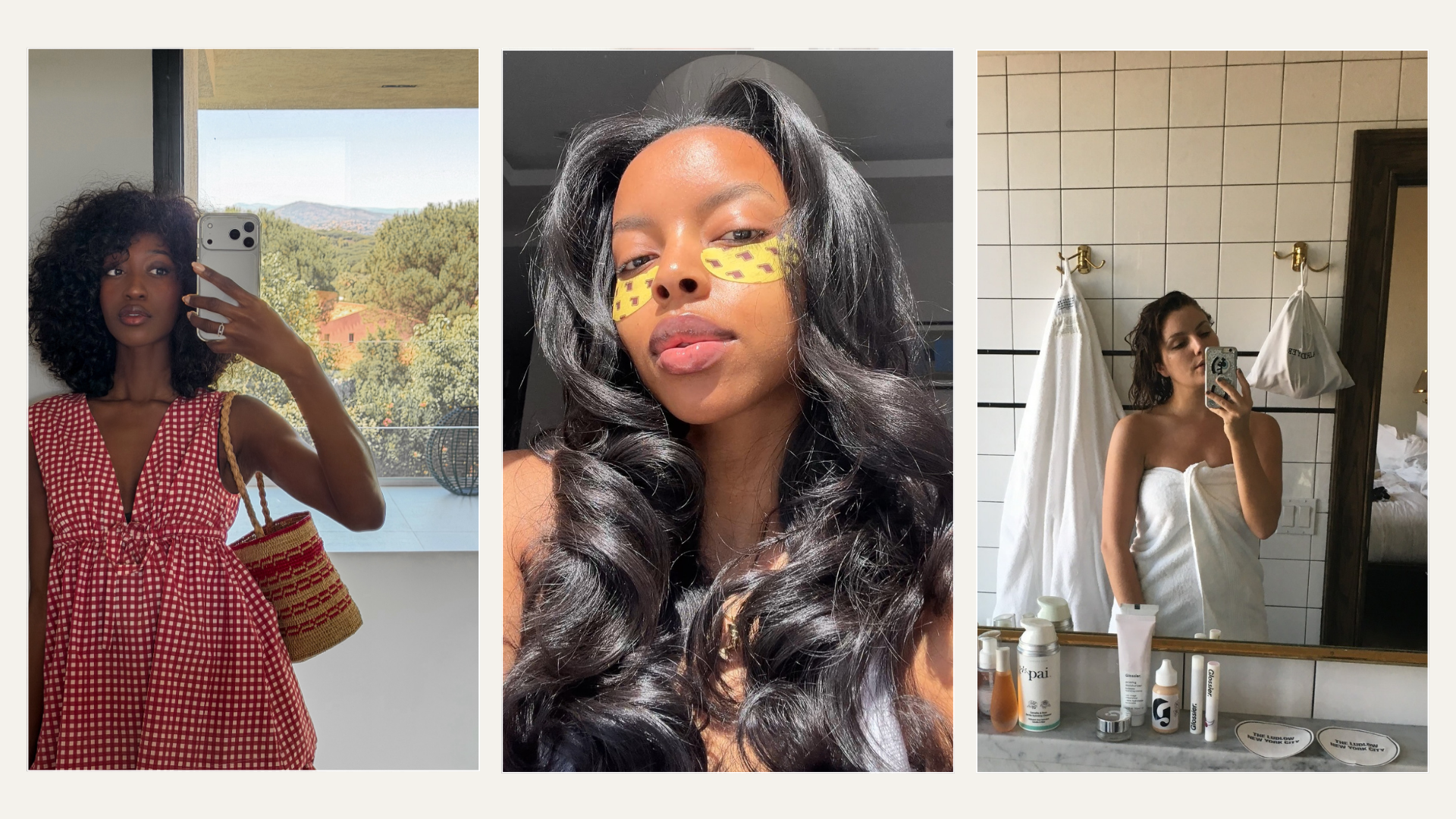 A collage of creators @emmanuellek_, @aysha.sow and @emmahoareauwith shiny, healthy hair