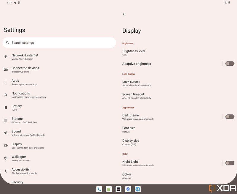Android 12.1 Settings Split Screen