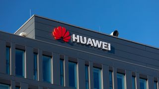 Huawei logo on a building facade