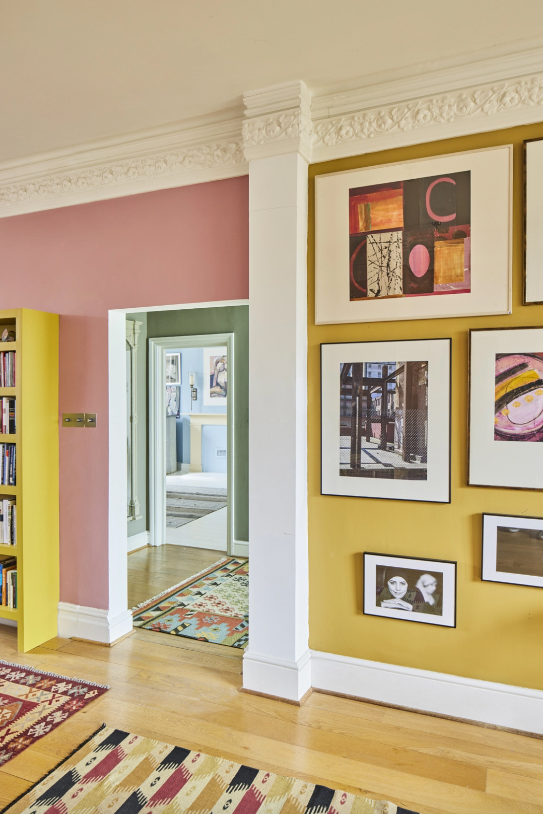 Colorful pink, yellow and green hallway