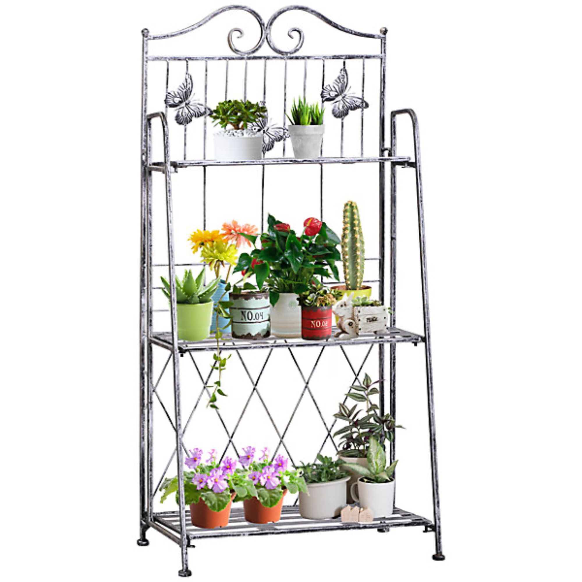 B&amp;amp;Q Outsunny, 3-Tier Metal Folding Plant Stand Display Rack Bookshelf Unit, Outdoor
