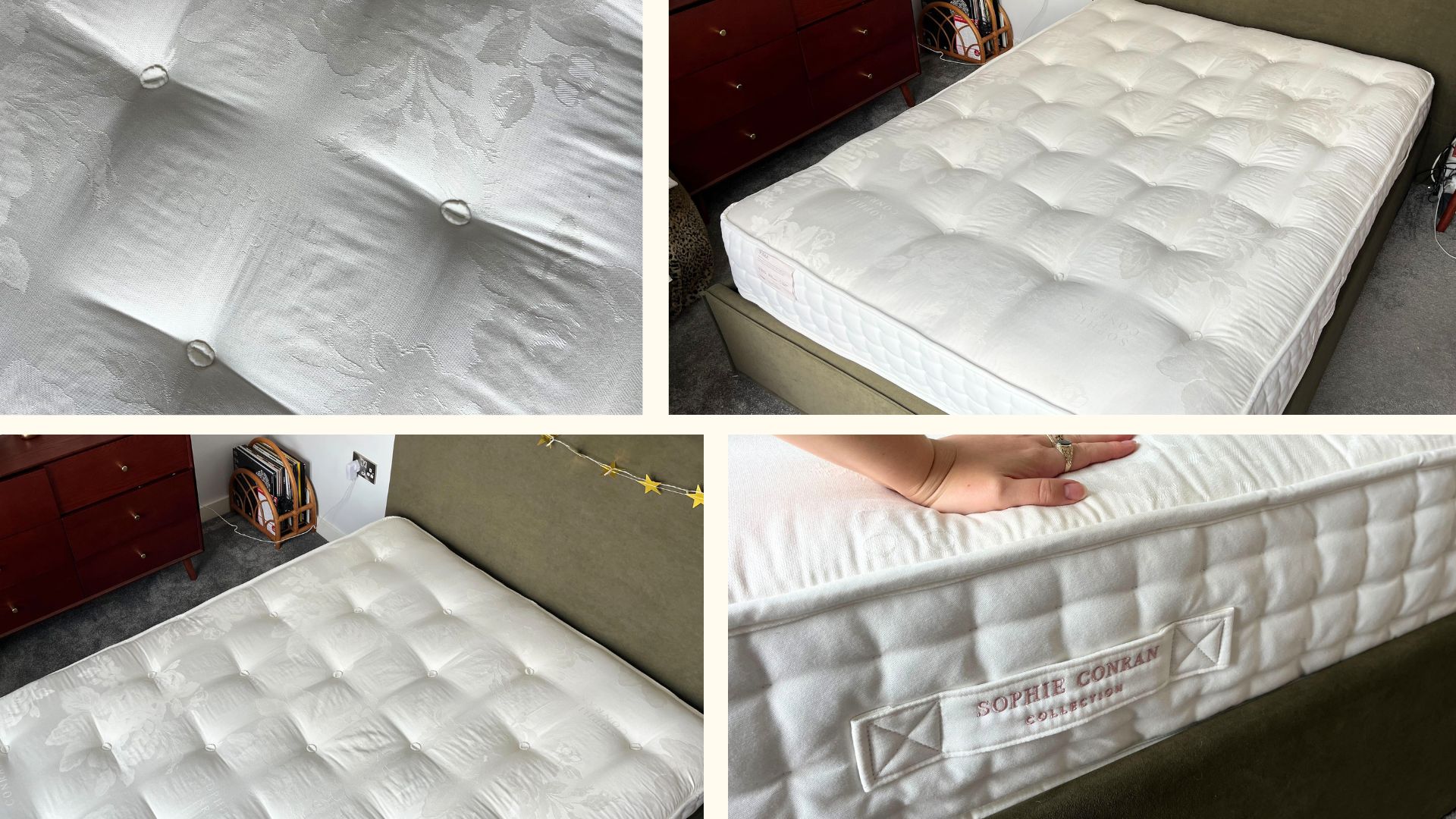 composite of four pictures with different angles on mattress being reviewed