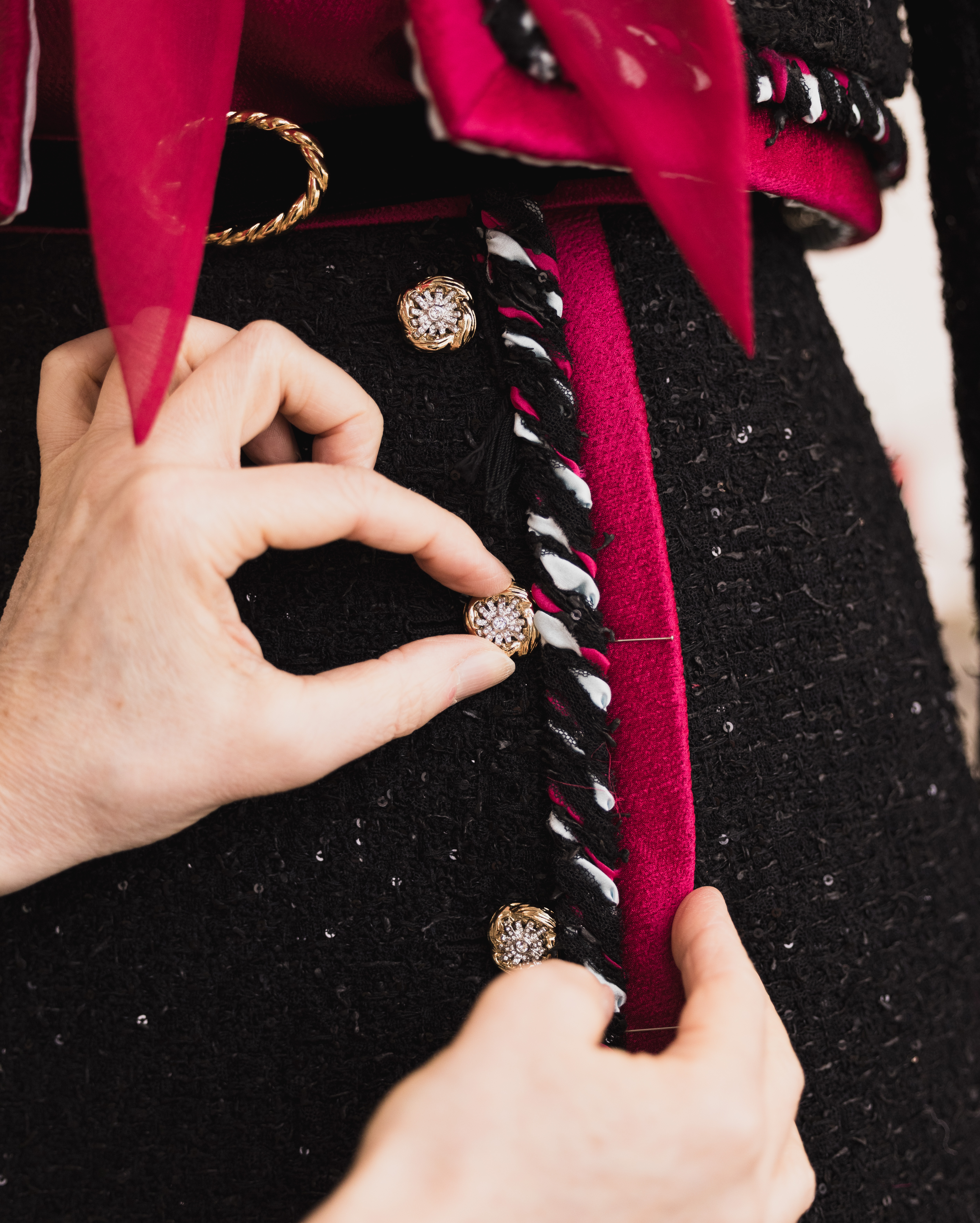 a garment worker crafts Whitney Peak's 2025 Met Gala look in the atelier