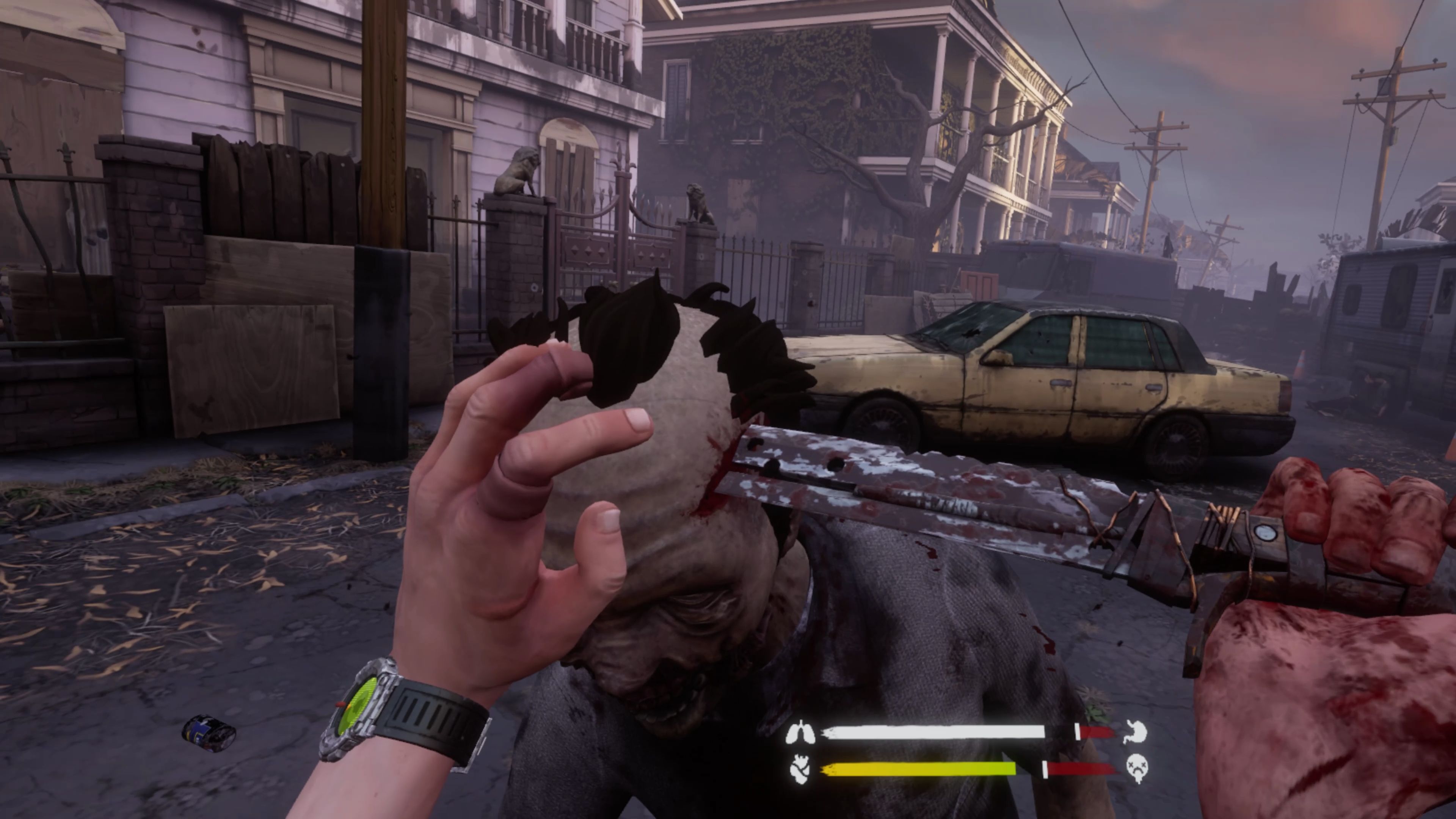 Jamming a survival knife through a zombie's skull