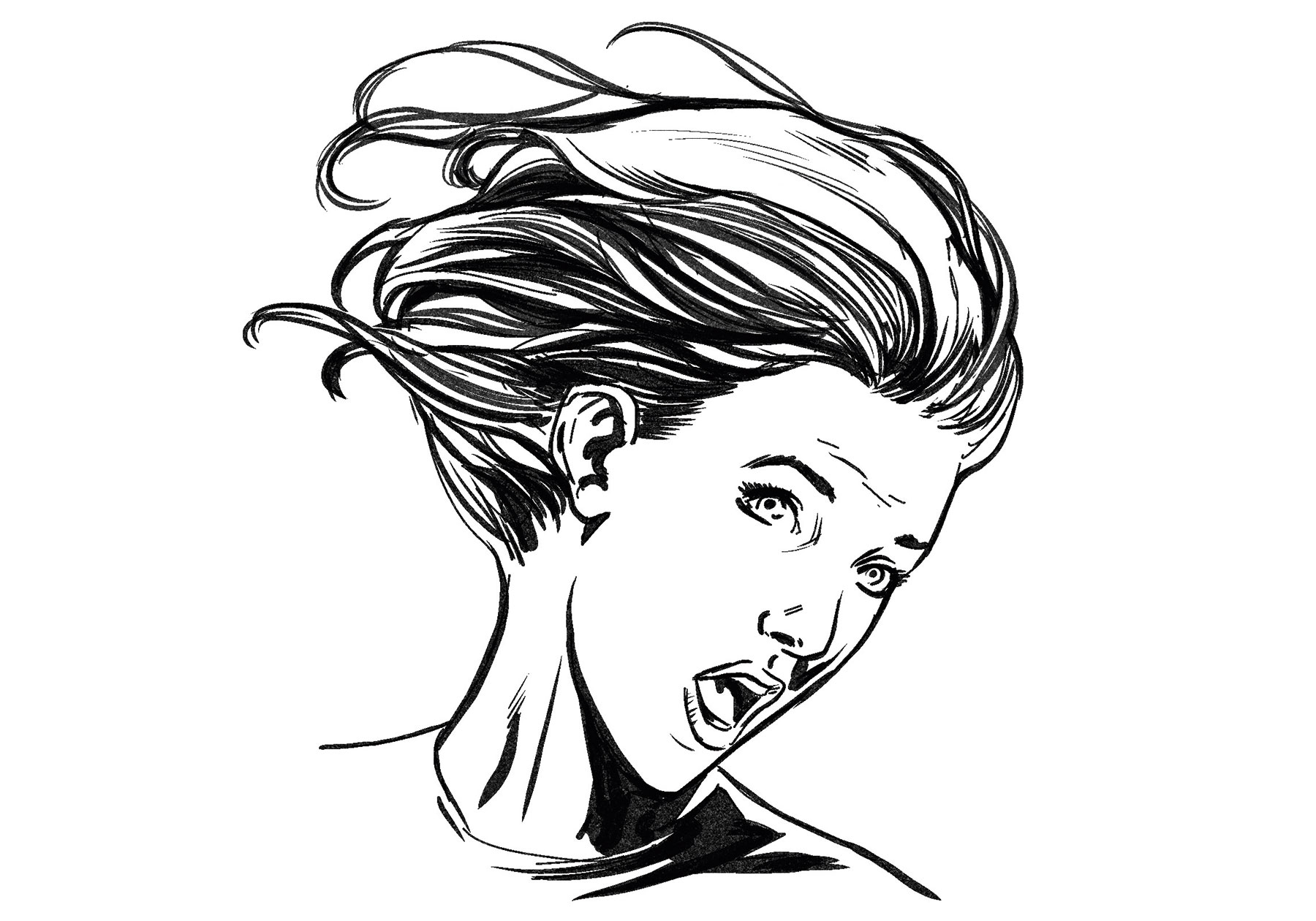 Sketch of a woman with her head twisted to one side