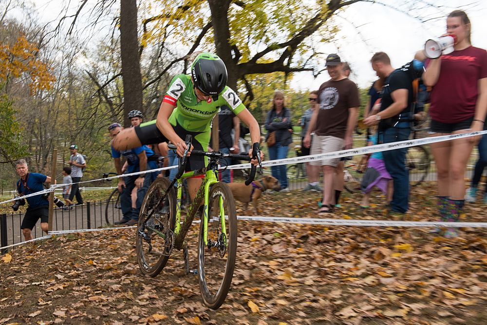 Kaitlin Keough (USA) Cannondale/Cyclocrossworld.com remounts her bike after deciding it was faster to run up a climb.