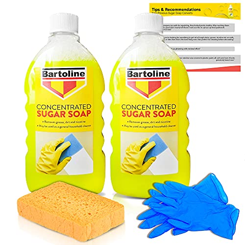Sugar Soap for Cleaning Walls, Upvc Cleaner - Heavy Duty Kitchen Degreaser for Walls and Floors, Grease Remover - 2 X 500ml Concentrate Bundled With Decorator&#039;s Sponge and Gloves - Decorator&#039;s Friend