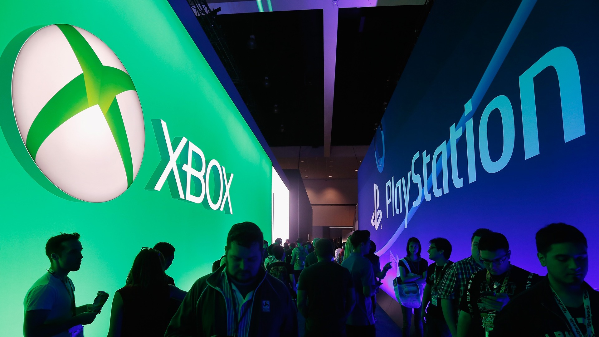 Xbox sign next to PlayStation sign.