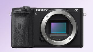 The Sony A6600 camera on a purple background