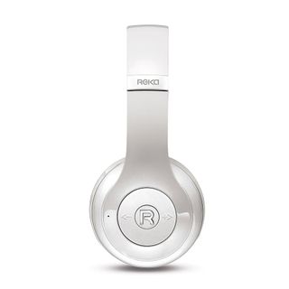 white wireless headphone with adjustable headband and over ear cushions
