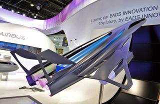 A model of the EADS Zero Emission Hypersonic Transportation, or ZHEST, passenger plane concept is shown at the 2011 Paris Air Show on June 20, 2011.