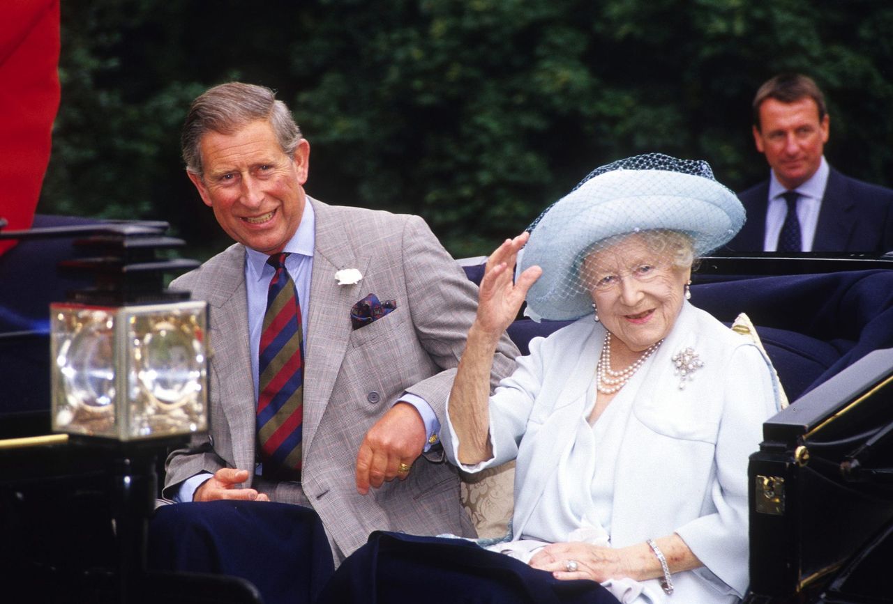 The late Queen Elizabeth The Queen Mother, with The King, or Prince Charles as he was then, in 1990. (Photo by John Shelley Collection/Avalon/Getty Images)