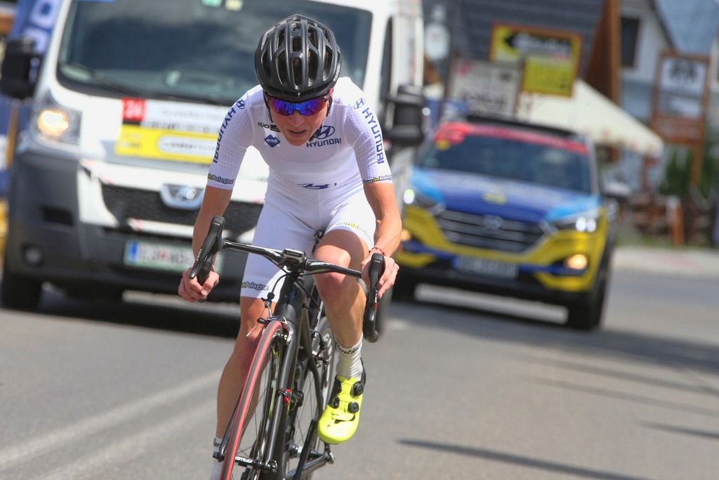Flavia Oliveira (BTC City Ljubljana) powering along the course to the victory
