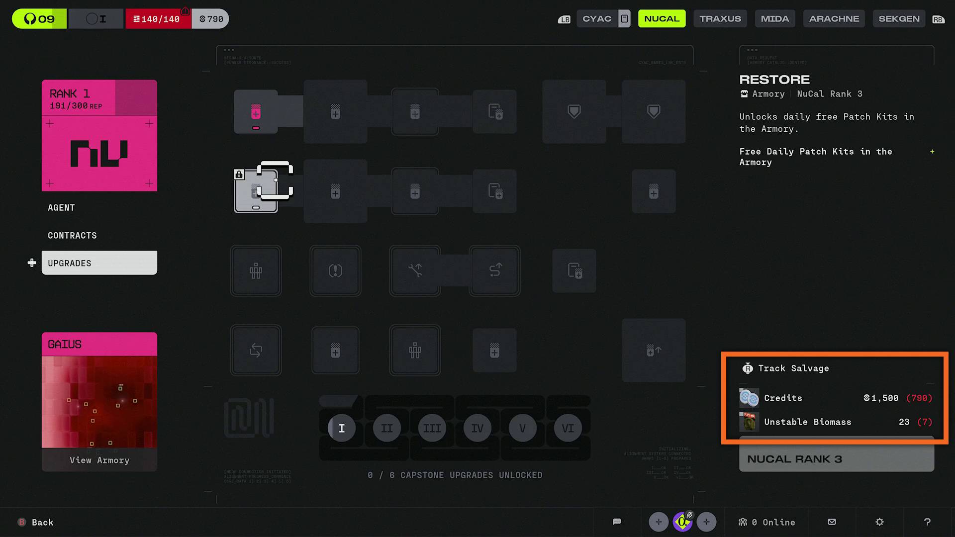 Marathon track salvage for faction upgrade
