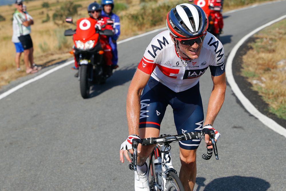 Matthias Frank on the attack during stage 6 at the Vuelta a Espana
