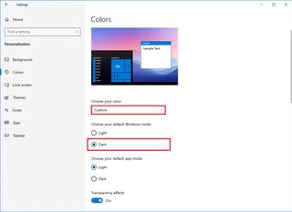 Windows 10 custom color mode dark