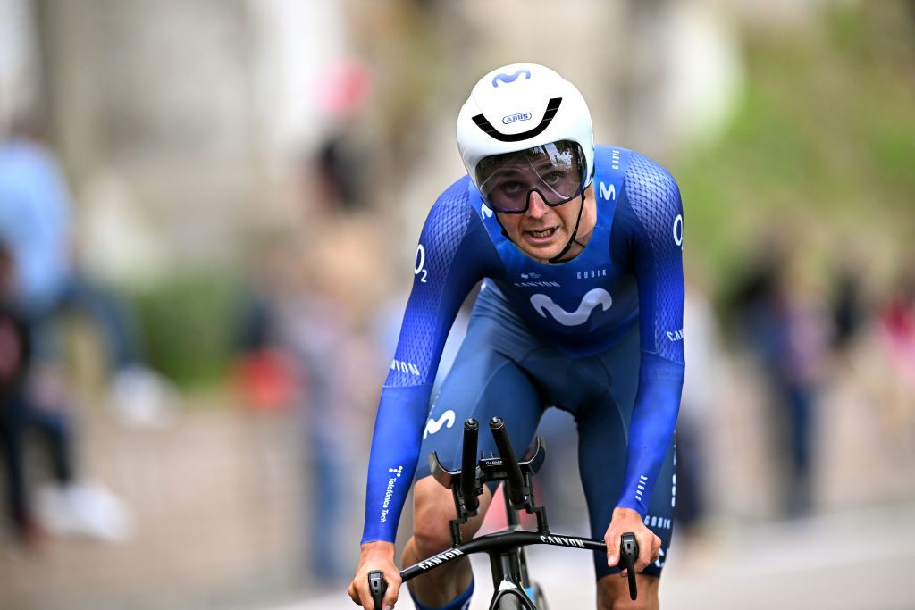 ORTONA ITALY MAY 06 Will Barta of The United States and Movistar Team sprints during the 106th Giro dItalia 2023 Stage 1 a 196km individual time trial from Fossacesia Marina to Ortona UCIWT on May 06 2023 in Ortona Italy Photo by Stuart FranklinGetty Images