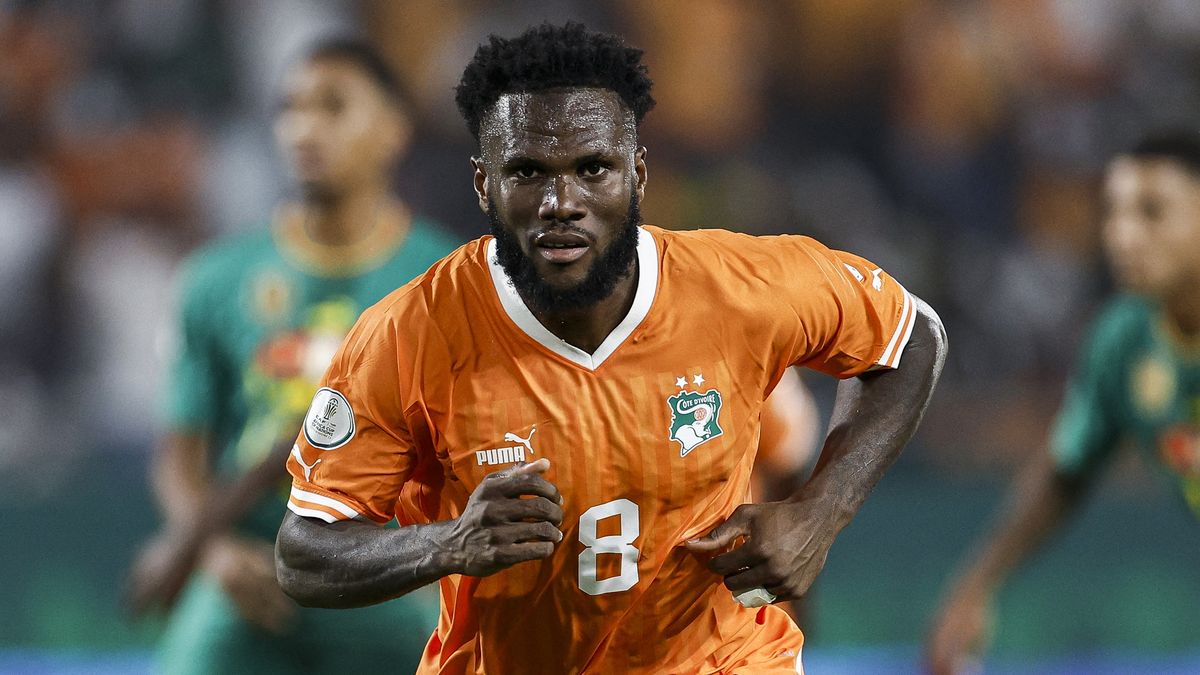 Ivory Coast&#039;s midfielder #8 Franck Kessie celebrates making the Ivory Coast vs DR Congo AFCON semi-final 