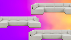 white sectional sofa on a colorful background