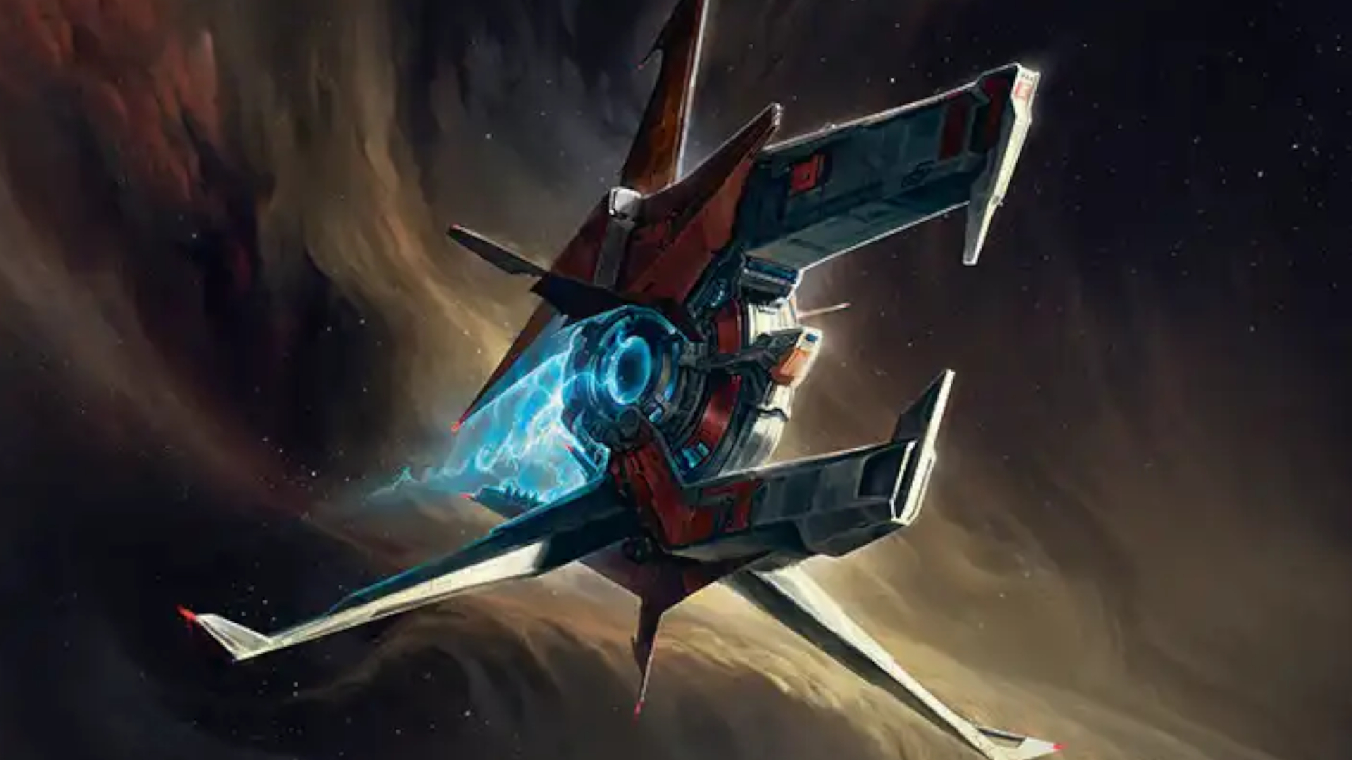 A spacecraft flies through the cosmos in art from MTG Edge of Eternities