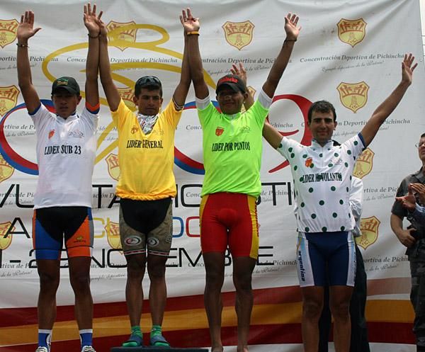 The stage six podium in Milagro (l-r): Fabio Montenegro, Fernando Camargo, Segundo Navarrete and Daniel Diaz.