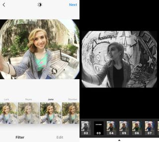 Instagram (left) and VSCO (right) are amazing apps for quick editing selfies.