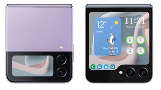 Galaxy Z Flip5 rechts neben dem Flip4 Telefon.