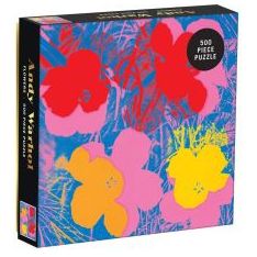 Jigsaw box cover featuring stylised screenprints of flowers