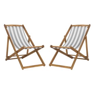 grey and white stripey deck chairs