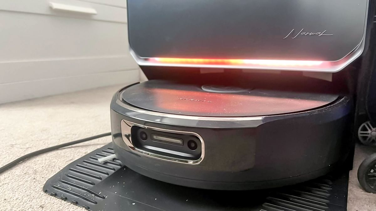 Narwhal Flow 2 robot vacuum in the docking station